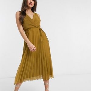 Asos pleat wrap midi dress